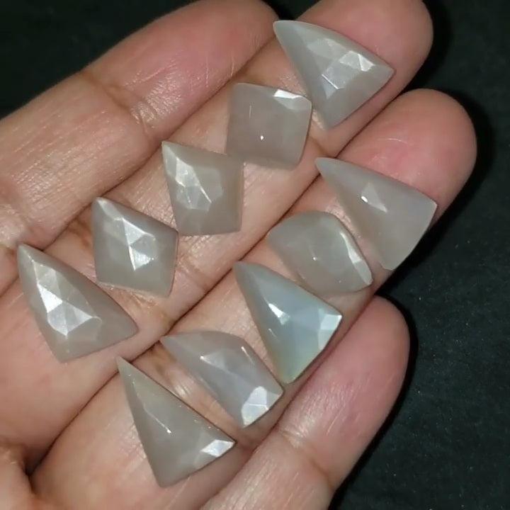 Natural Grey Moonstone Rose Cut Flat Base Cabochons