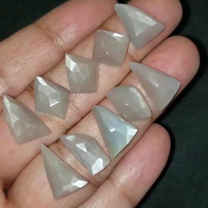 Natural Grey Moonstone Rose Cut Flat Base Cabochons