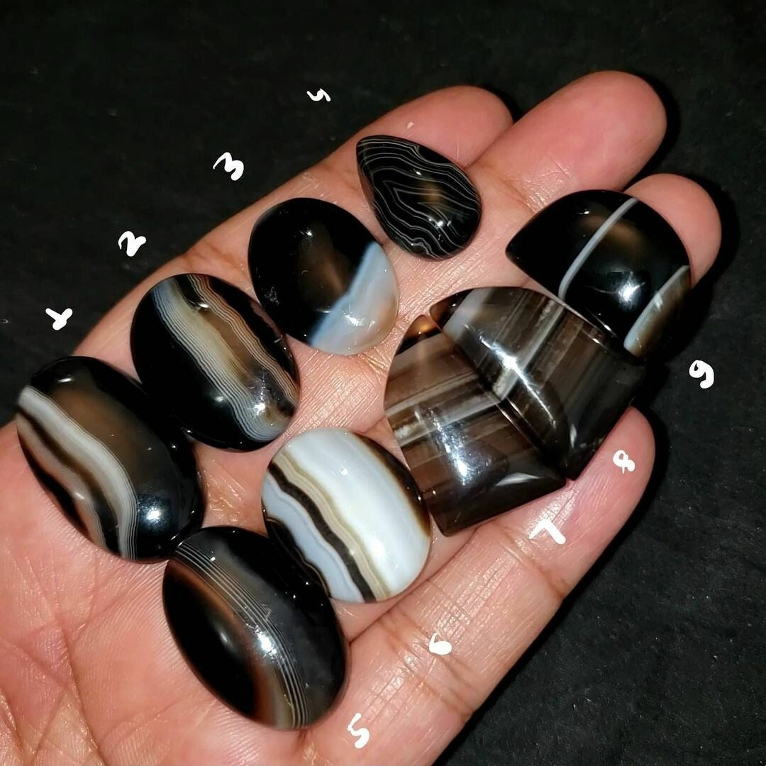 Natural Banded Black Onyx Agate Cabochons Length range 25 to 31mm