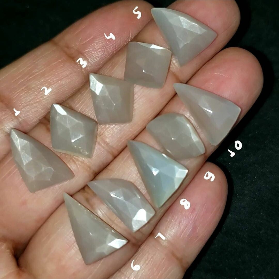 Natural Grey Moonstone Rose Cut Flat Base Cabochons