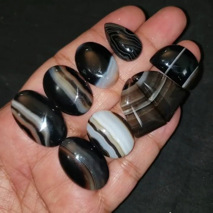 Natural Banded Black Onyx Agate Cabochons Length range 25 to 31mm