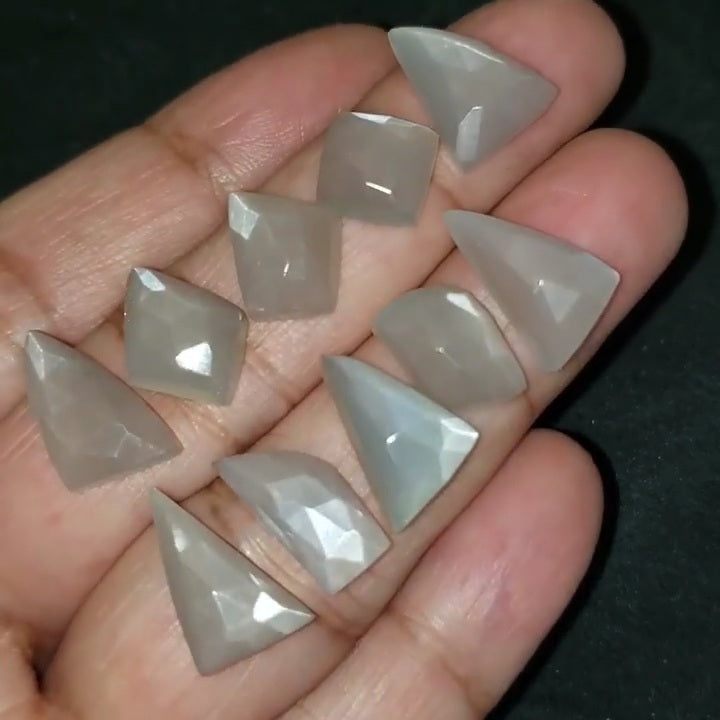 Natural Grey Moonstone Rose Cut Flat Base Cabochons