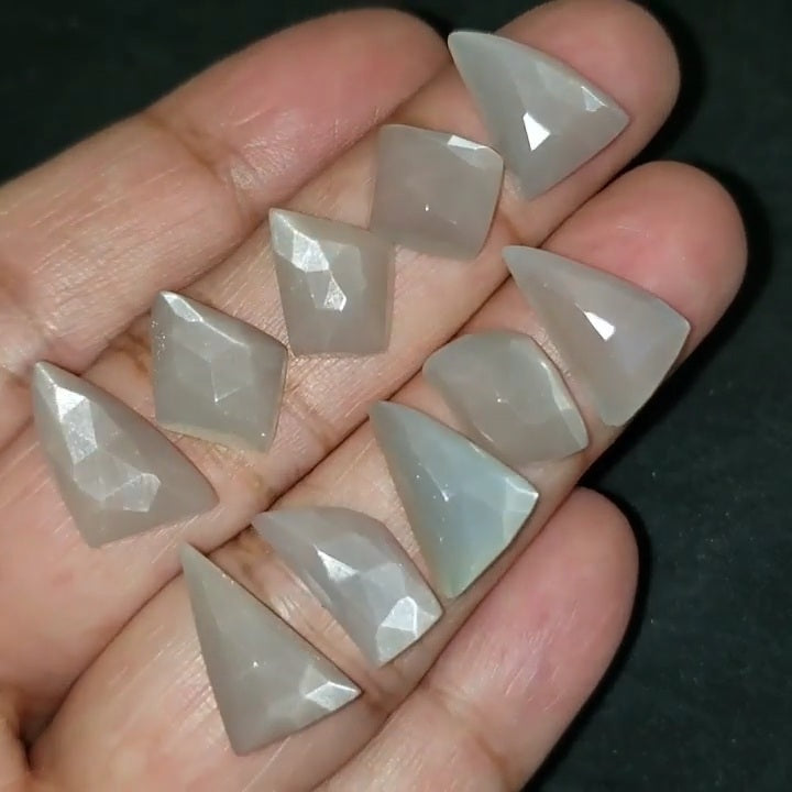 Natural Grey Moonstone Rose Cut Flat Base Cabochons