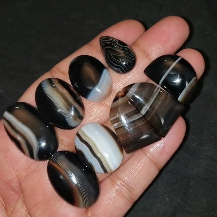 Natural Banded Black Onyx Agate Cabochons Length range 25 to 31mm