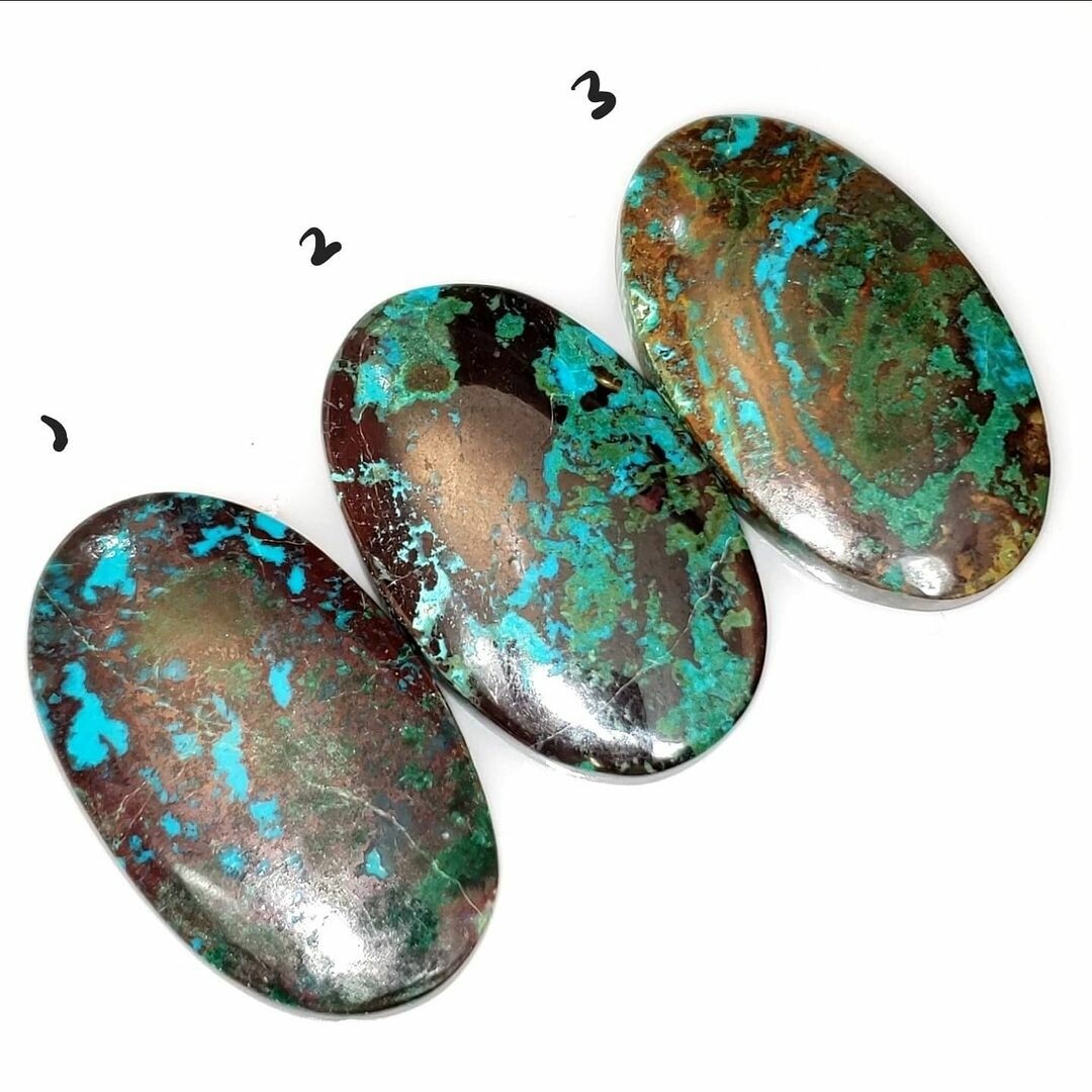 Natural Chrysocolla Malachite Cabochon. Length range is 33 to 34mm