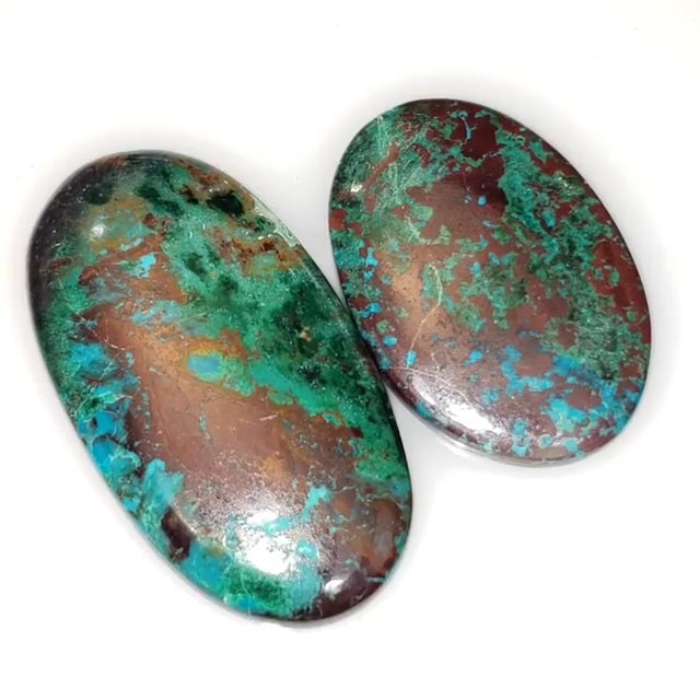 Natural Chrysocolla Malachite Cabochon. Lengths are 40 and 31mm