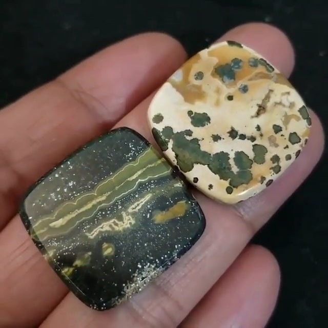 Natural Ocean Jasper Cabochons 28x28mm and 28x27mm