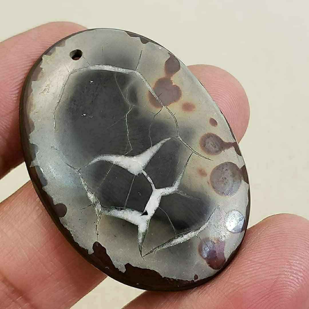 Natural Black Septarian Geode DRILLED Pendant Bead 43x31mm