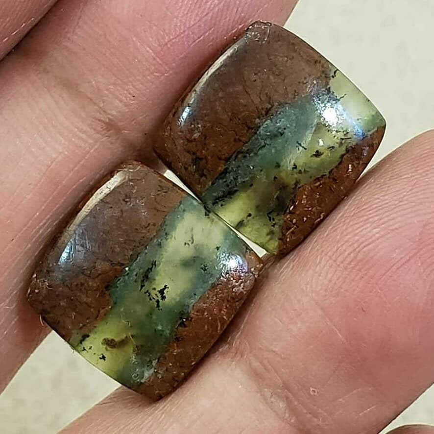 ​Natural Boulder/Bio-Chrysoprase Cabochon Matching Pair 15x15mm