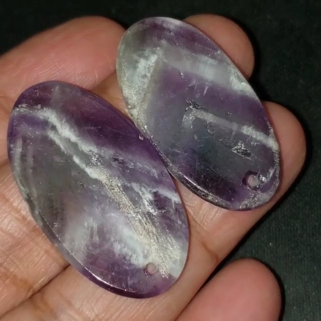 ​Natural Amethyst Lace Agate DRILLED Pendant Bead. Lengths are 37 and 35mm