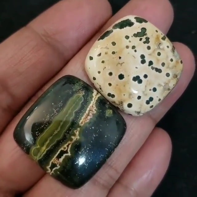 Natural Ocean Jasper Cabochons 28x28mm and 28x27mm