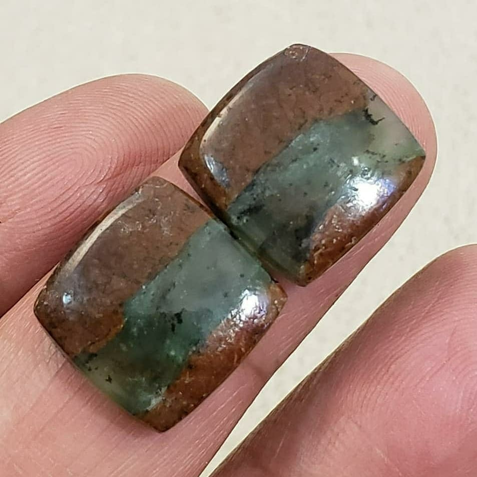 ​Natural Boulder/Bio-Chrysoprase Cabochon Matching Pair 15x15mm