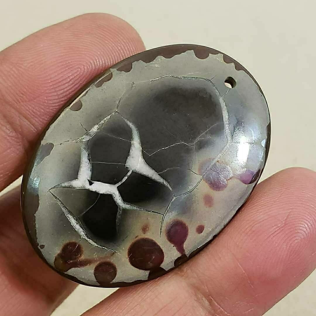 Natural Black Septarian Geode DRILLED Pendant Bead 43x31mm