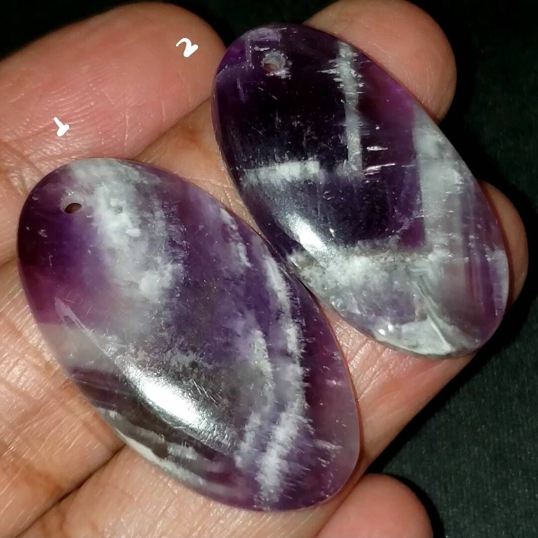 ​Natural Amethyst Lace Agate DRILLED Pendant Bead. Lengths are 37 and 35mm