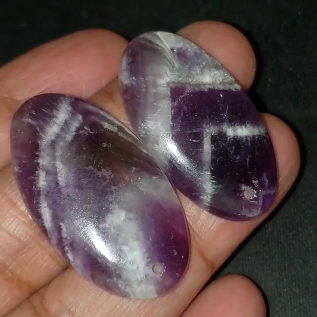 ​Natural Amethyst Lace Agate DRILLED Pendant Bead. Lengths are 37 and 35mm