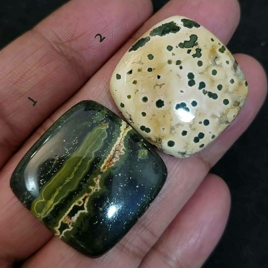 Natural Ocean Jasper Cabochons 28x28mm and 28x27mm