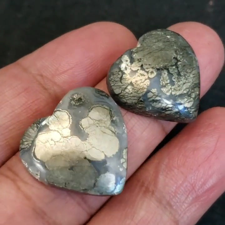 ​Natural Marcasite Heart Cabochons Lengths are 21 and 20mm