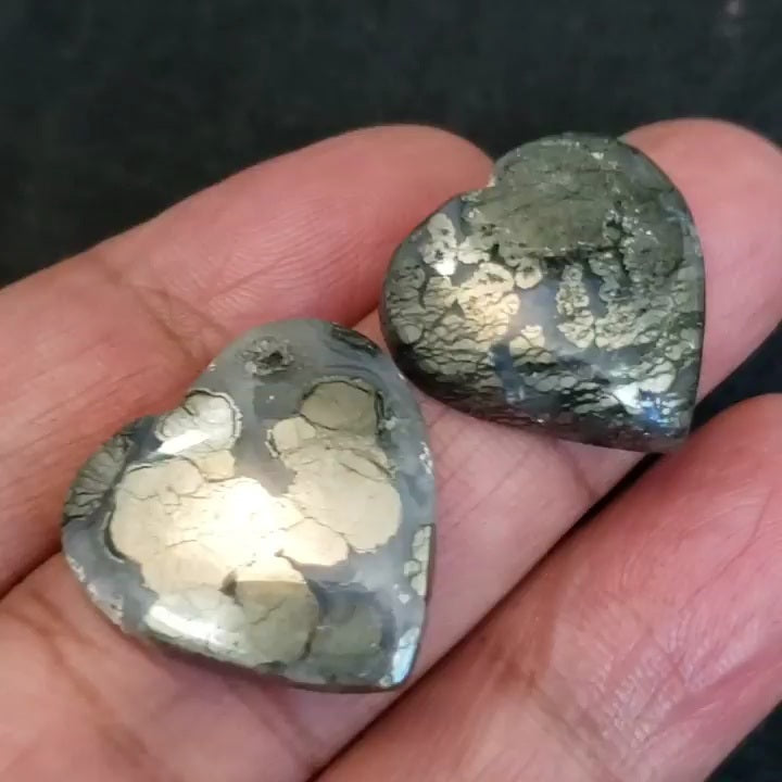 ​Natural Marcasite Heart Cabochons Lengths are 21 and 20mm