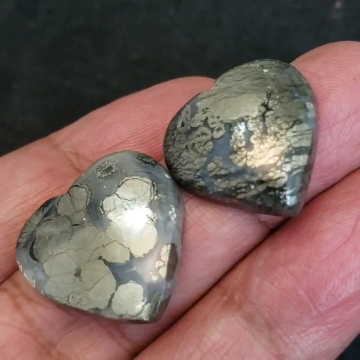 ​Natural Marcasite Heart Cabochons Lengths are 21 and 20mm