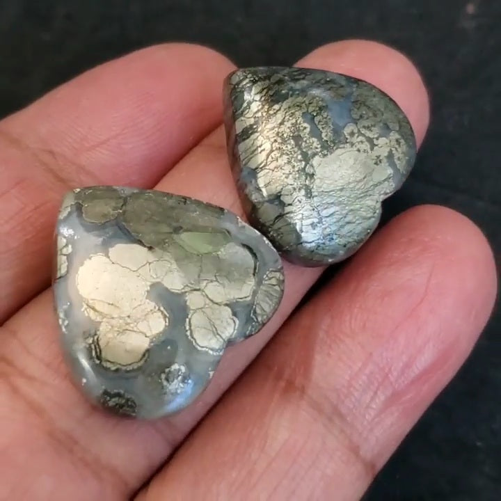 ​Natural Marcasite Heart Cabochons Lengths are 21 and 20mm