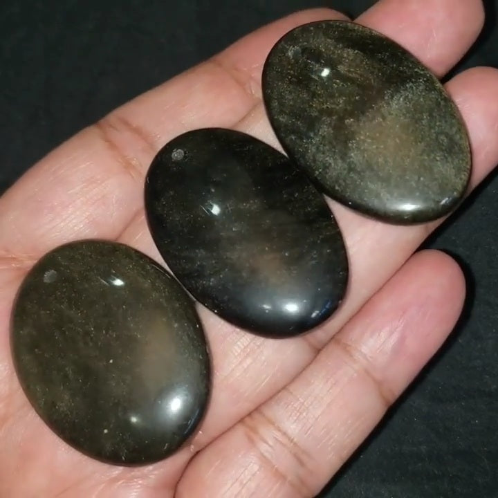 ​Natural Golden-Black Obsidian DRILLED Pendant Beads. Length range is 39 to 41mm