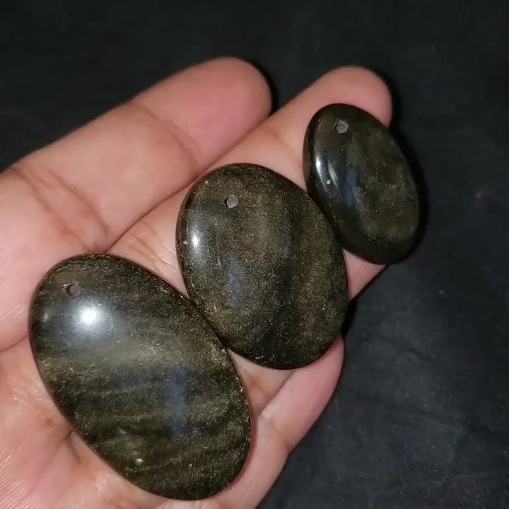 ​Natural Golden-Black Obsidian DRILLED Pendant Beads