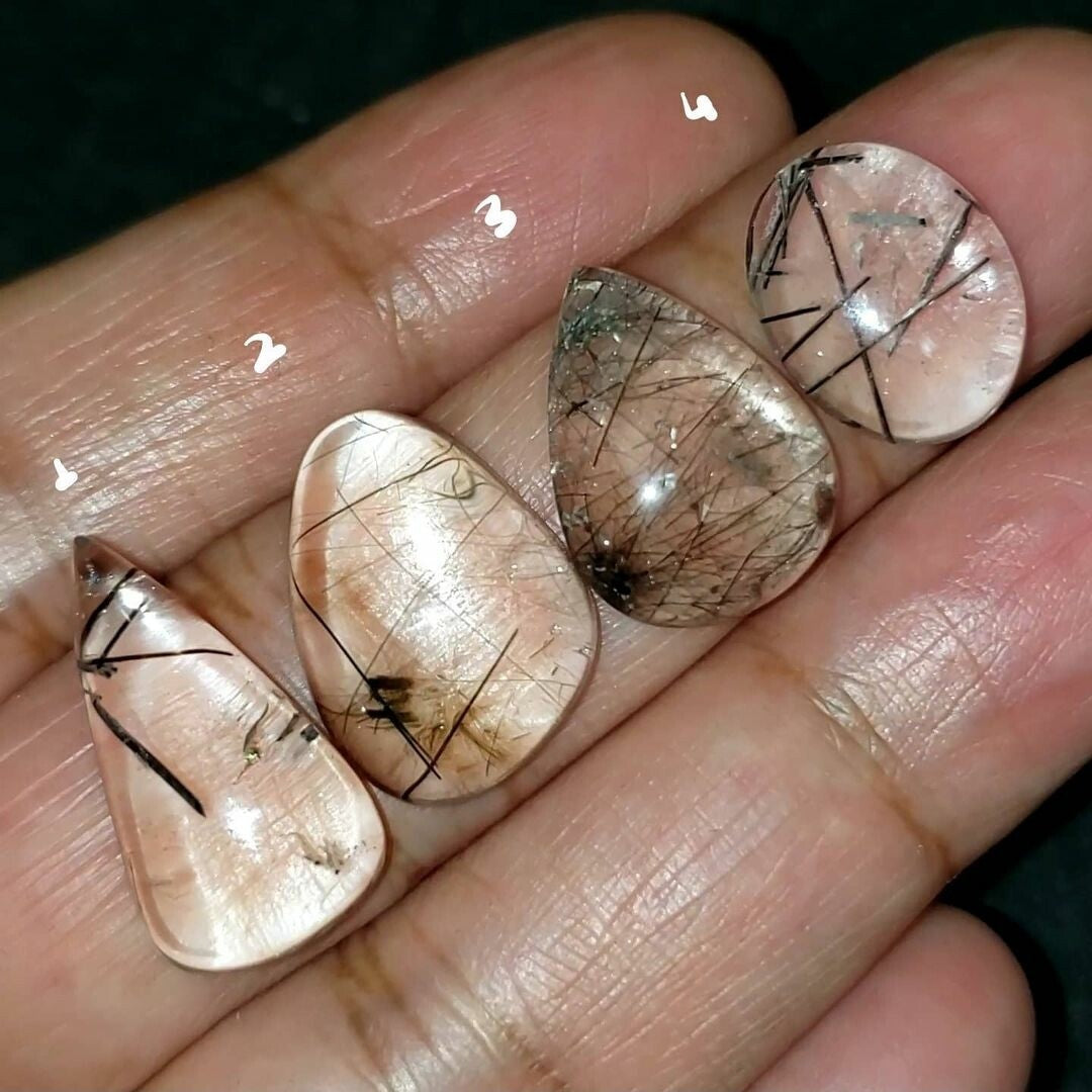 ​Natural Black Rutile Quartz Cabochons