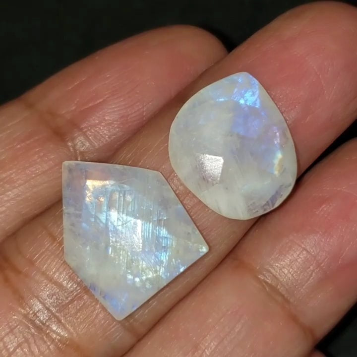 Natural Rainbow Moonstone Rose Cut Flat Base Cabochons