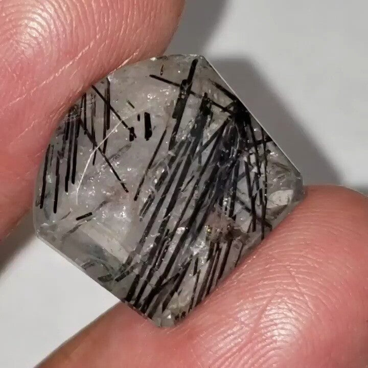 ​Natural Black Rutile Quartz Faceted. 17x16mm