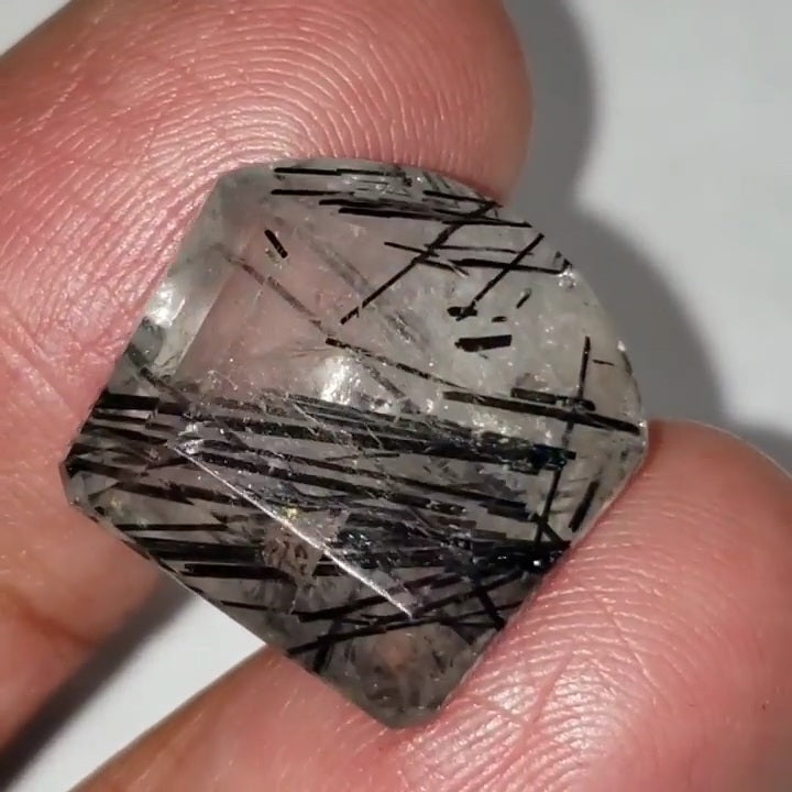 ​Natural Black Rutile Quartz Faceted. 17x16mm