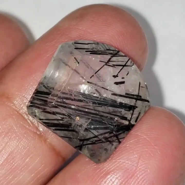 ​Natural Black Rutile Quartz Faceted. 17x16mm