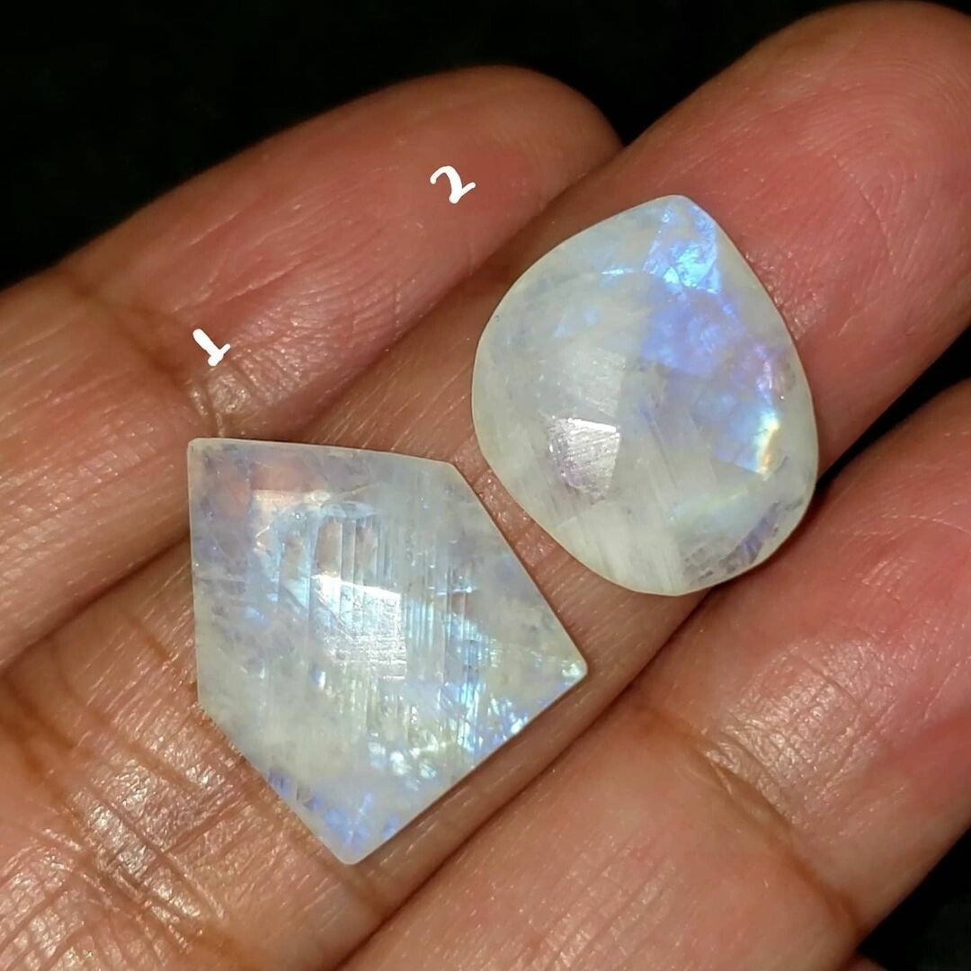 Natural Rainbow Moonstone Rose Cut Flat Base Cabochons