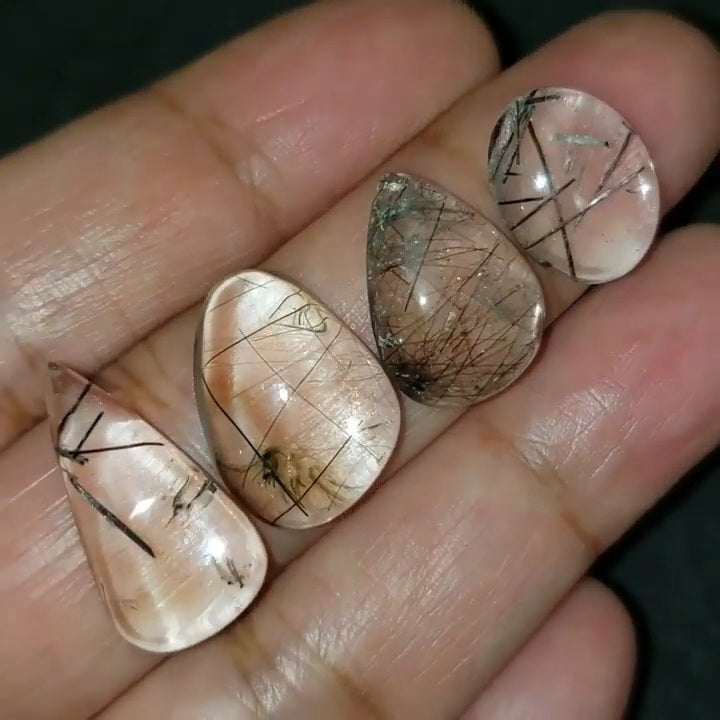 ​Natural Black Rutile Quartz Cabochons