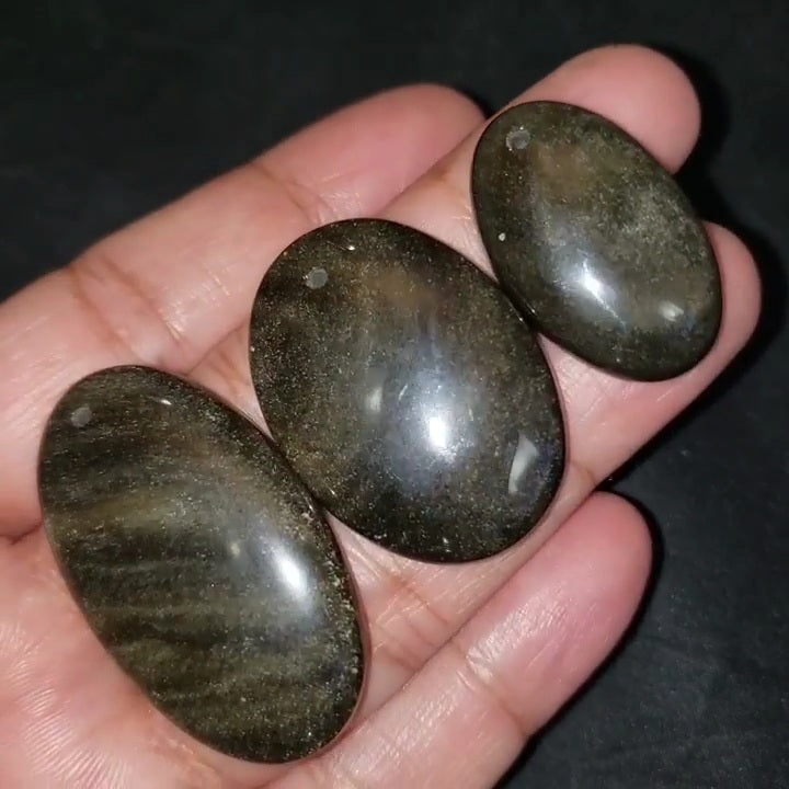 ​Natural Golden-Black Obsidian DRILLED Pendant Beads