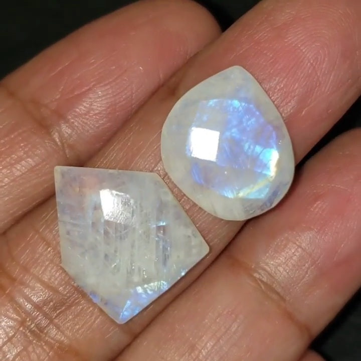 Natural Rainbow Moonstone Rose Cut Flat Base Cabochons