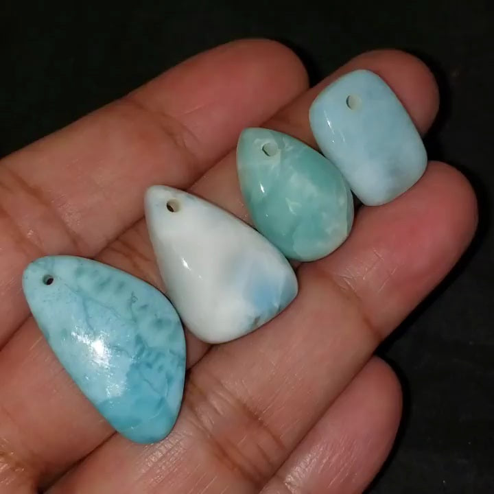 ​Natural Caribbean Larimar DRILLED Pendant Beads