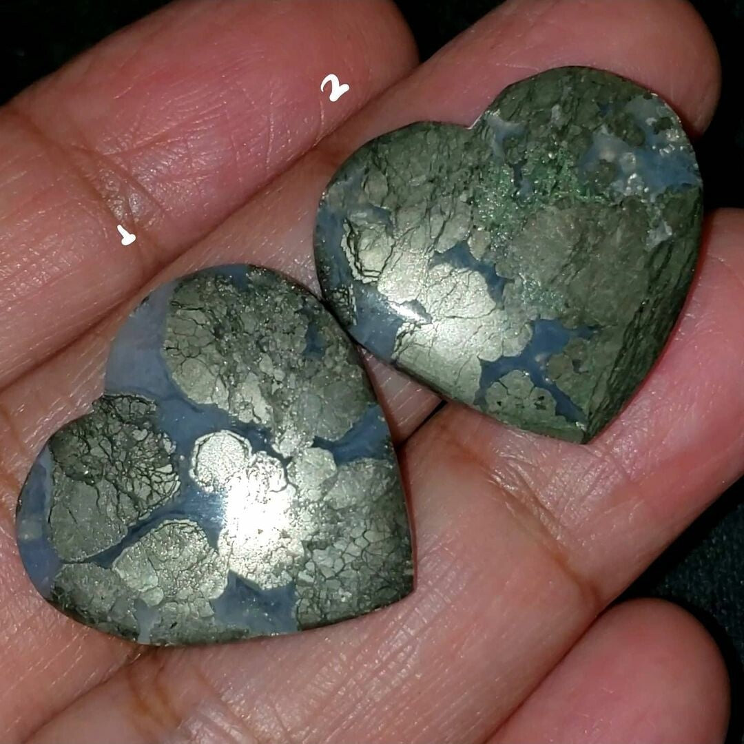 Natural Marcasite Heart Cabochons