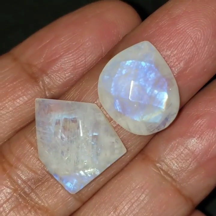 Natural Rainbow Moonstone Rose Cut Flat Base Cabochons