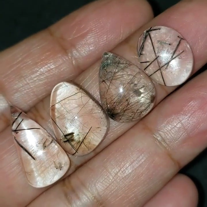 ​Natural Black Rutile Quartz Cabochons