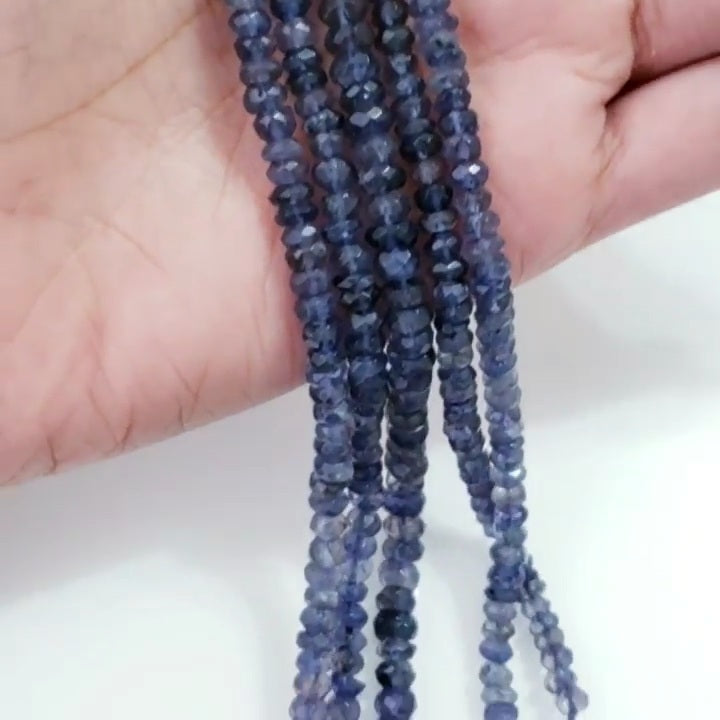 SPARKLING! FINE Faceted Natural Iolite Rondelle Bead Strands Strands are approx 6.5 inch each in length. Bead Size approx. 3.5-4mm each