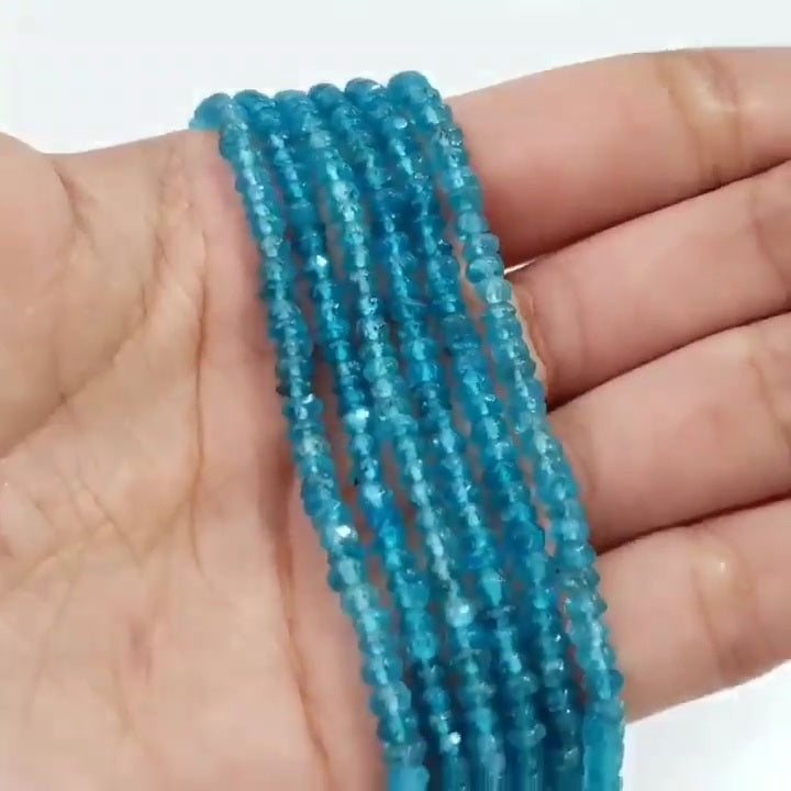 SPARKLING! Faceted Natural Neon Apatite Roundel Bead Strand Strands are approx. 6.5 inch each in length. Bead size approx. 2 - 3.5mm each