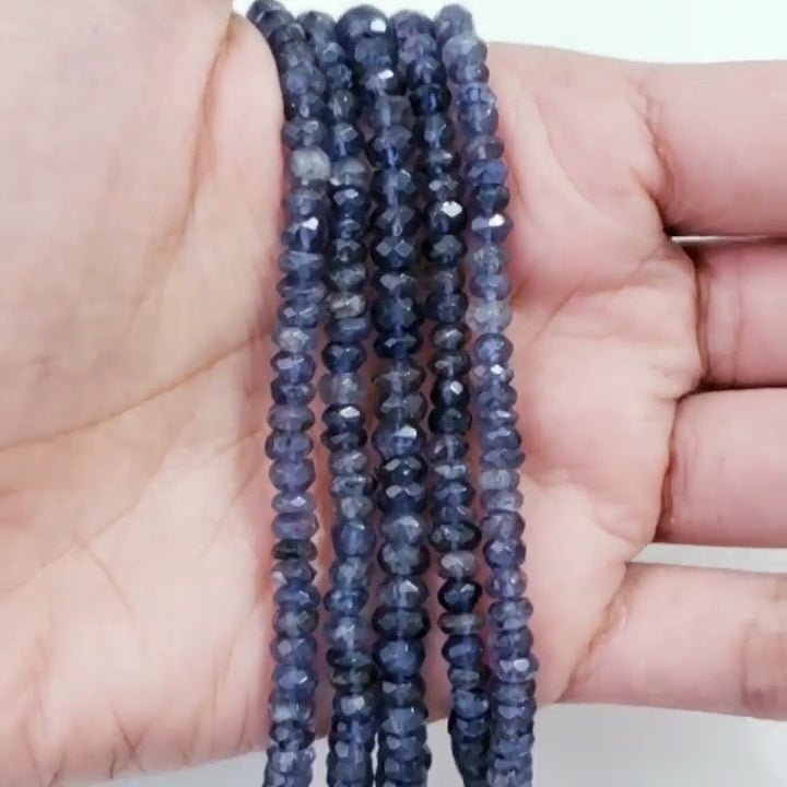 SPARKLING! FINE Faceted Natural Iolite Rondelle Bead Strands Strands are approx 6.5 inch each in length. Bead Size approx. 3.5-4mm each