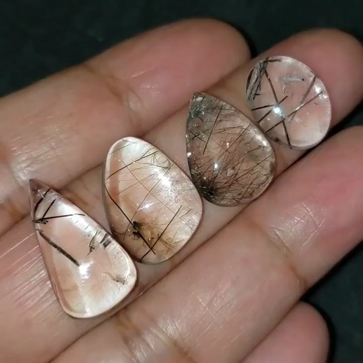 ​Natural Black Rutile Quartz Cabochons