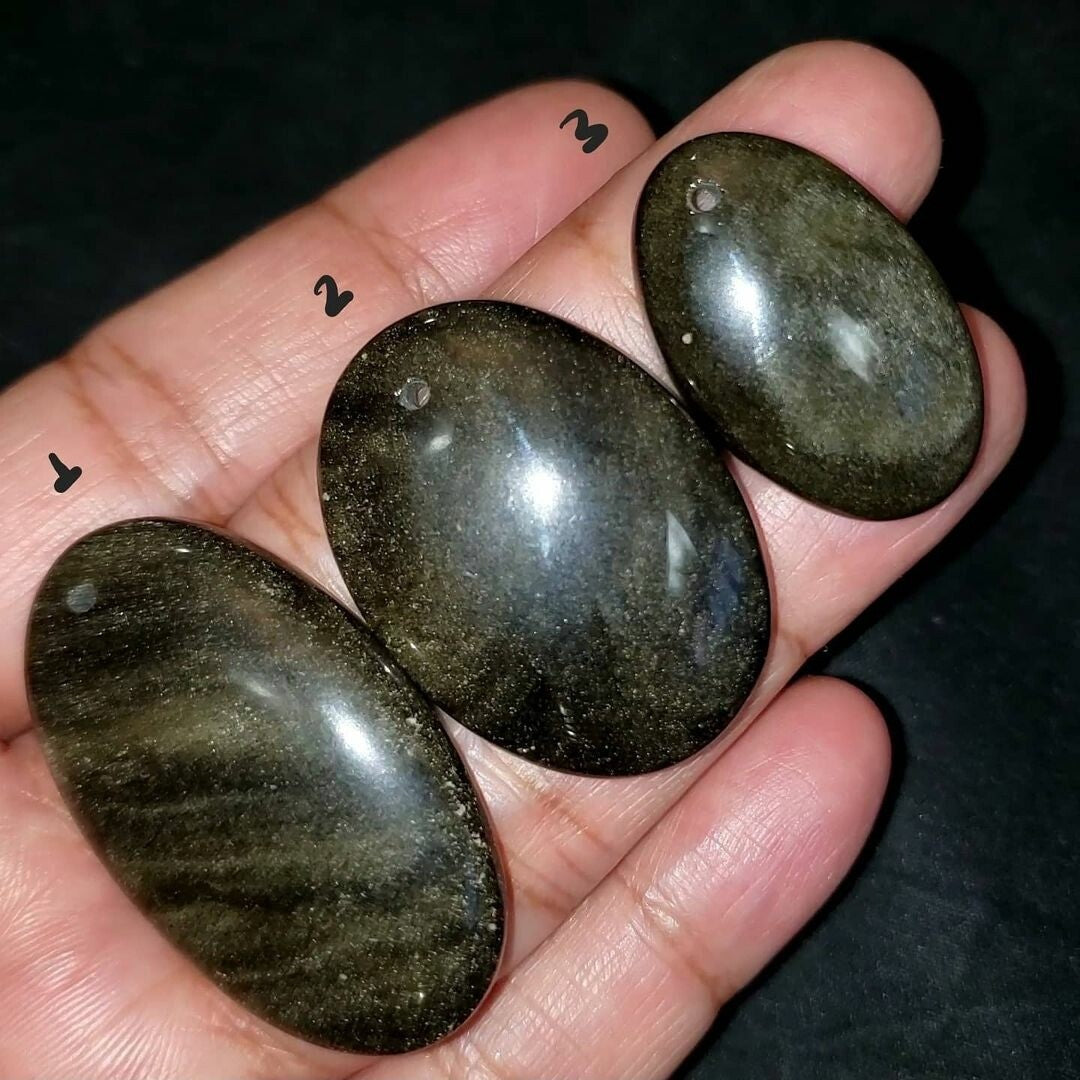 ​Natural Golden-Black Obsidian DRILLED Pendant Beads