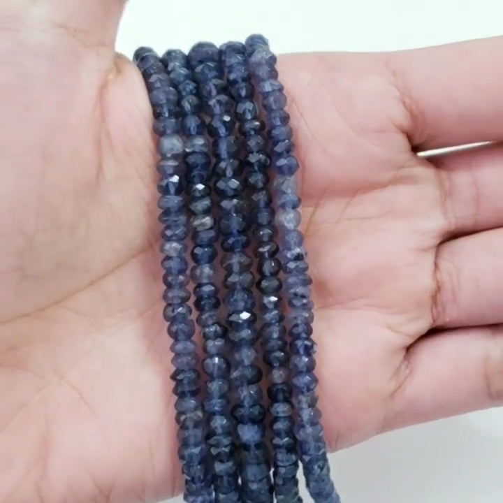 SPARKLING! FINE Faceted Natural Iolite Rondelle Bead Strands Strands are approx 6.5 inch each in length. Bead Size approx. 3.5-4mm each