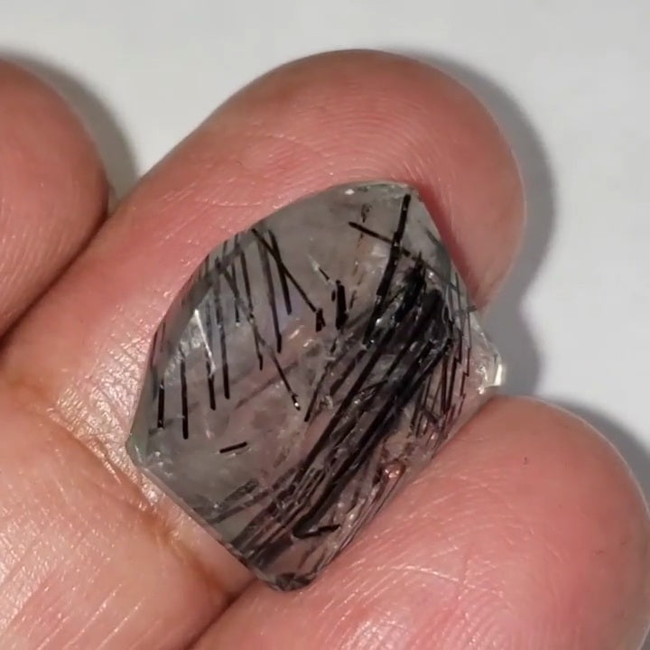 ​Natural Black Rutile Quartz Faceted. 17x16mm