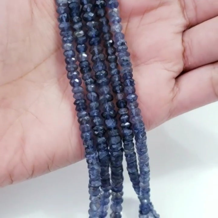 SPARKLING! FINE Faceted Natural Iolite Rondelle Bead Strands Strands are approx 6.5 inch each in length. Bead Size approx. 3.5-4mm each