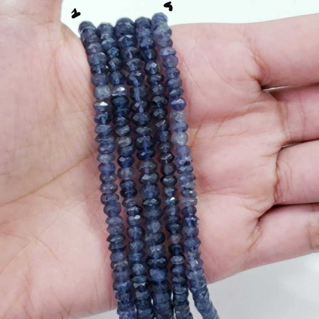 SPARKLING! FINE Faceted Natural Iolite Rondelle Bead Strands Strands are approx 6.5 inch each in length. Bead Size approx. 3.5-4mm each