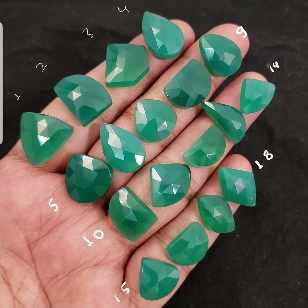 Natural Green Onyx Rose Cut Flat base Cabochon