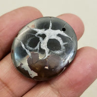 Thumbnail for Natural Black Septarian Geode DRILLED Pendant Bead 31x26mm